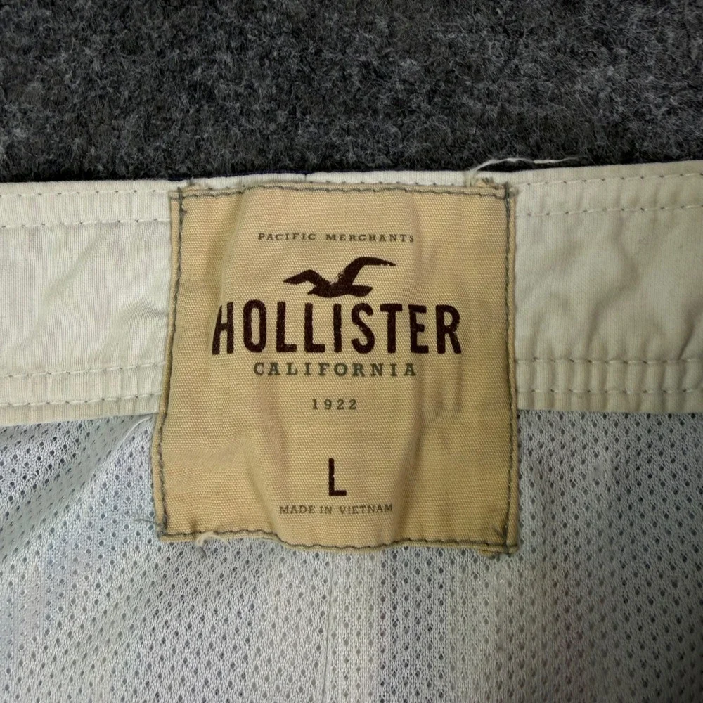 Hollister Mens Plaid Cargo Board Shorts Blue Pink Large Swim Trunks Drawstring